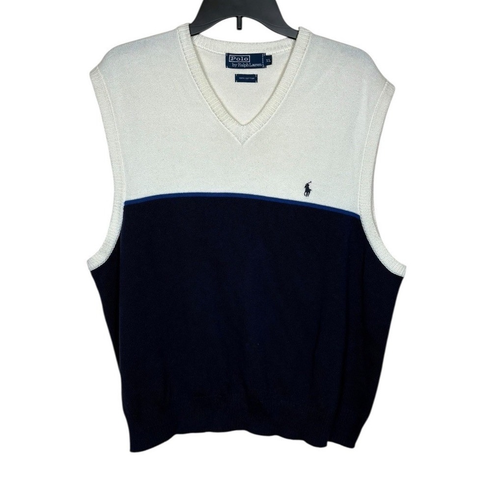 Polo Ralph Lauren Men's Colorblock Vest Sz XL Academia Preppy Career Ivory/Blue